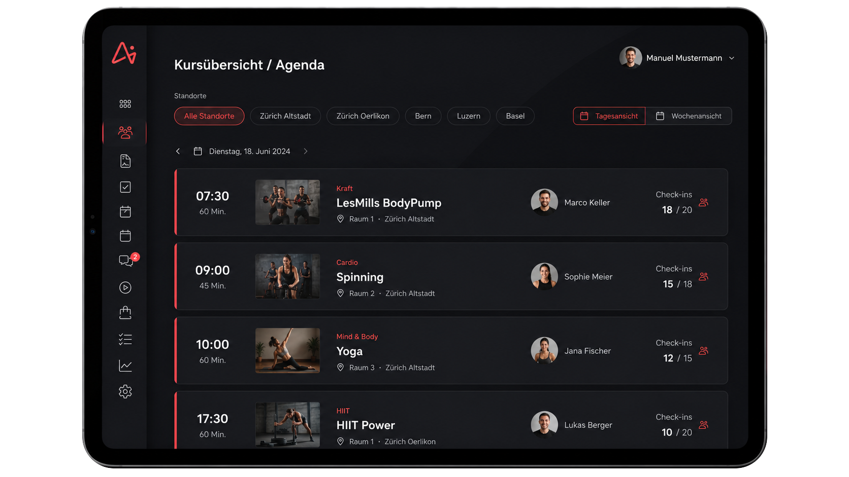Agenda und Kurse in My Gym App