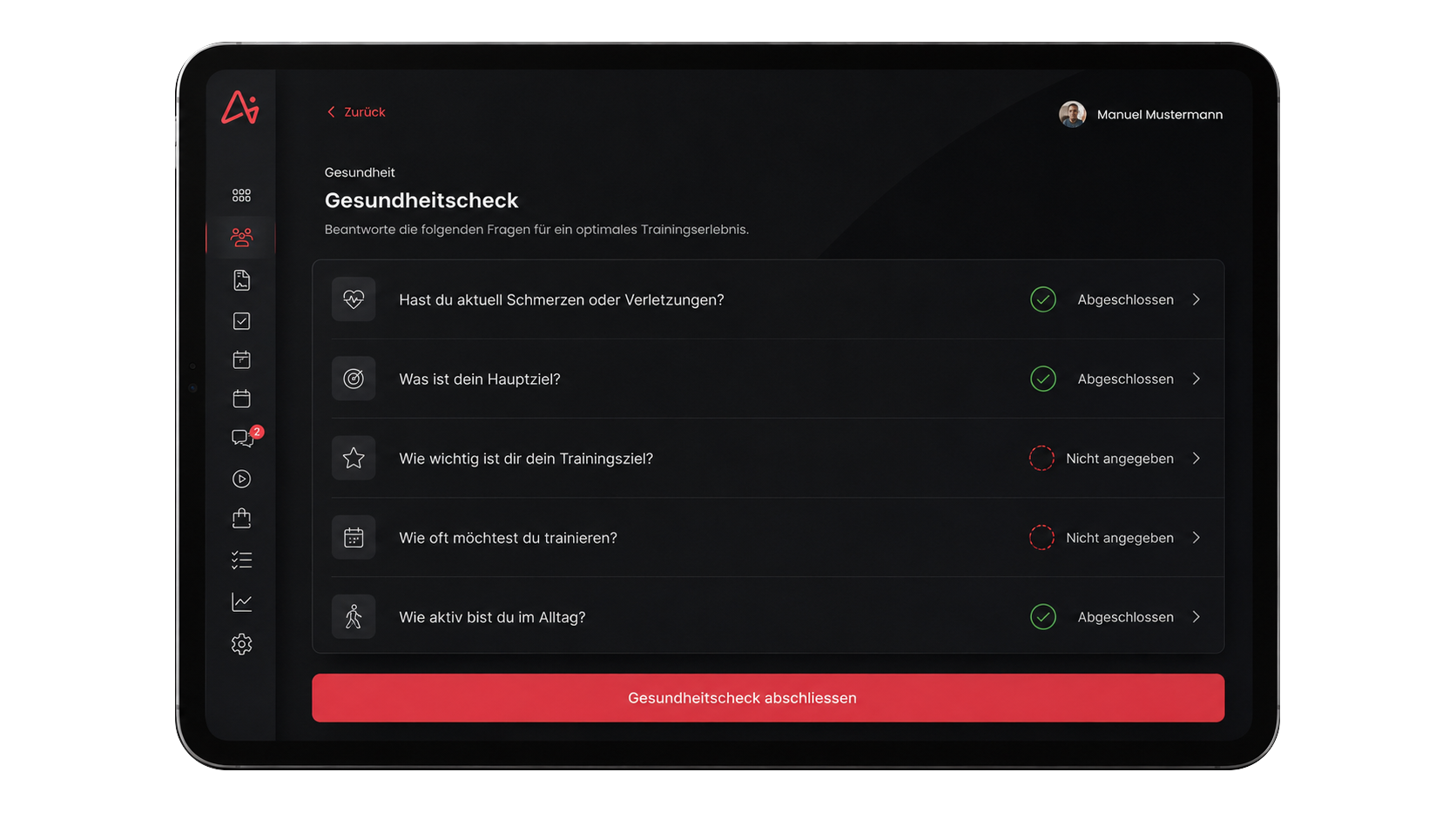 Gesundheitsdaten in My Gym App