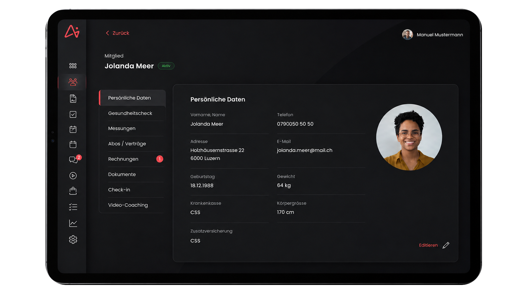 My Gym App Mitgliederprofil