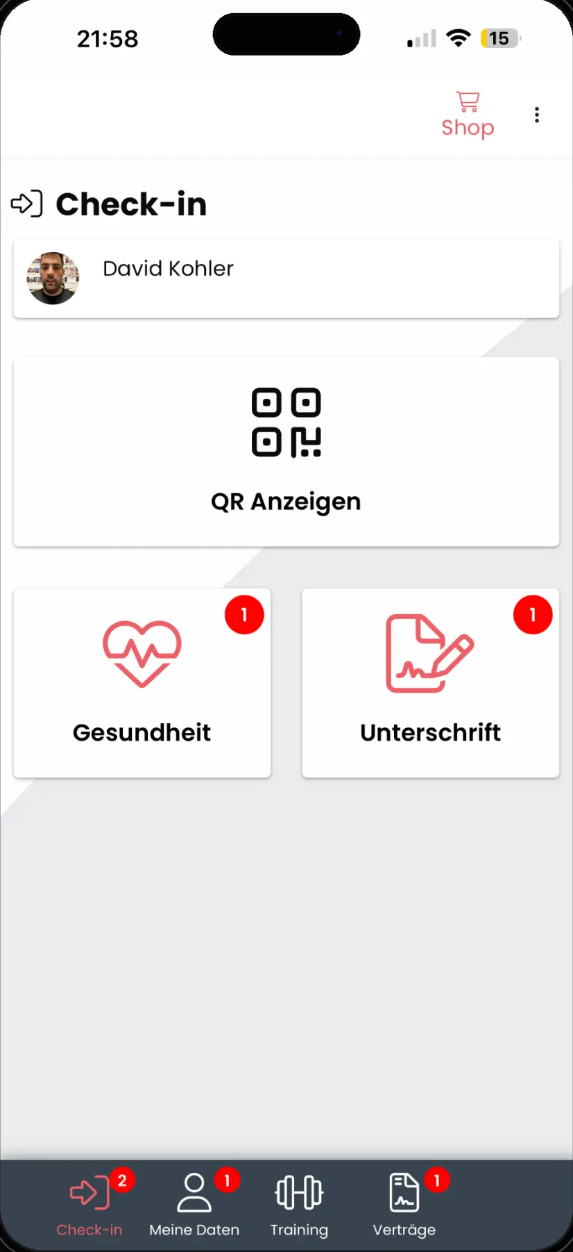 Check-in in der My Gym App Kunden-App